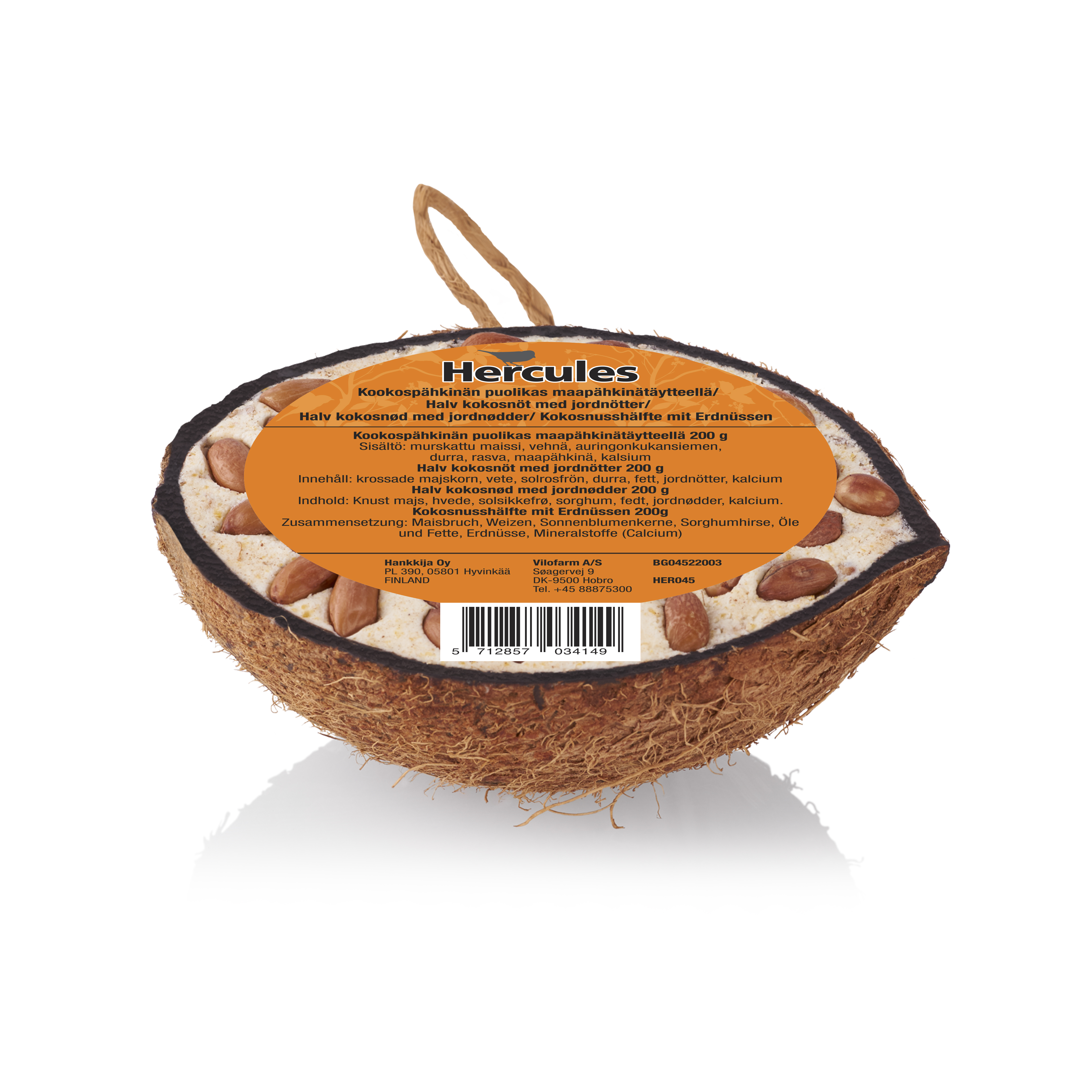Halbe Kokosnuss gefüllt (Erdnüsse), 200g 