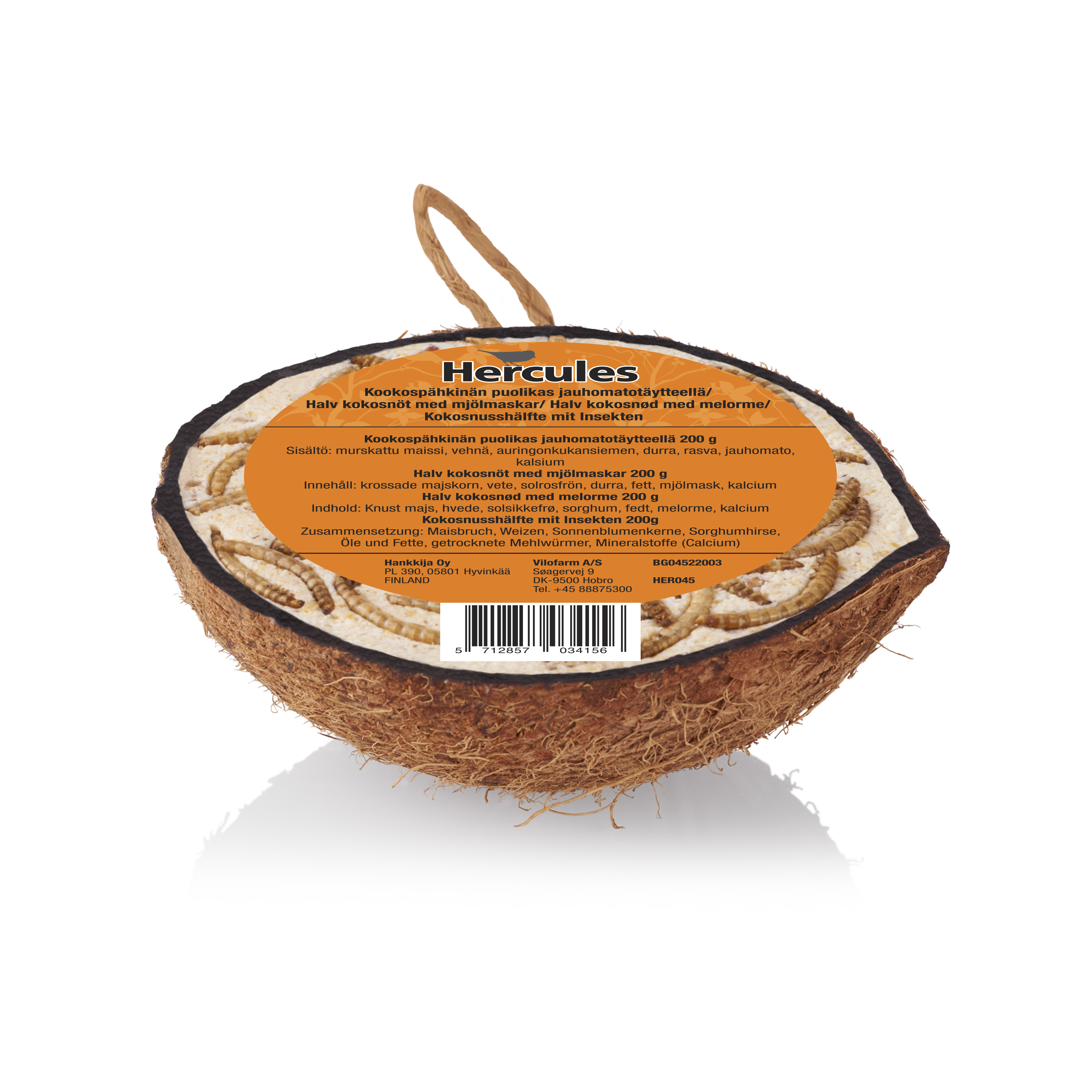 Halbe Kokosnuss gefüllt (Mehlwürmer), 200g 